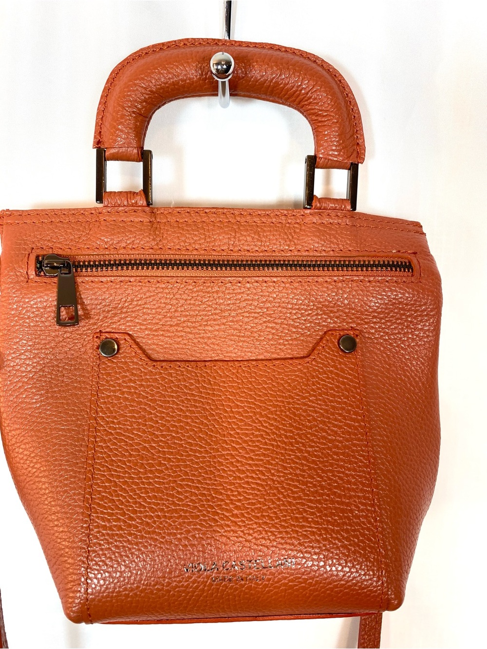 VIOLA CASTELLANI Orange Leather Convertible Handbag Crossbody Purse - Picture 3 of 10